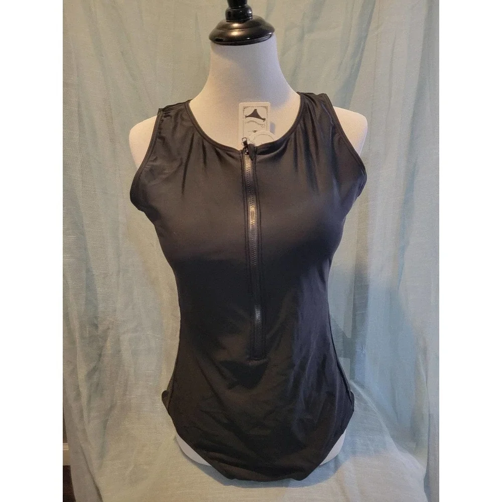 NWT Black, zip up, One Piece Swimsuit 2xl